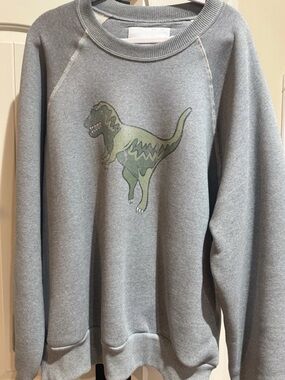 Coach Gray Crewneck Sweater with Green Dinosaur Graphic